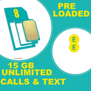 EE 4G Pay As You Go PAYG SIM Card - TRIPLE CUT Standard Micro & Nano LOADED 15GB
