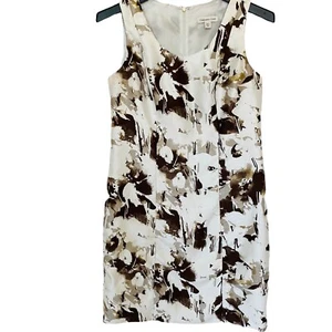 Coldwater Creek Dress Womens 8 Sleeveless Scooped Neck Brown Ivory Knee Length - Picture 1 of 11
