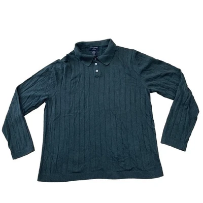 Suéter Polo Banana Republic Luxe Cachemira Seda Hombres XL Verde Bosque Acanalado Foto 1 de 4