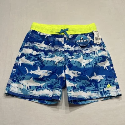 Boys Zeroxposur Size 5/6 Swim Shorts Sharks Blue Yellow Swim Bottoms Rd Descript - Image 1 of 4