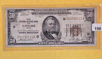 1929 Series Fifty Dollar National Currency $50 FR Bank of Cleveland OH Low S/N # - Image 1 of 2