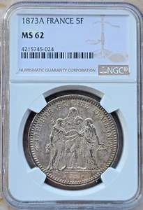 1873 A France 5 Francs. NGC MS 62. KM-820.1 - Picture 1 of 3