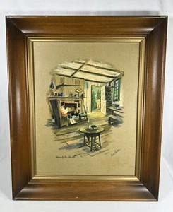 Vintage Paul Porter Art Print Home By The Hearth Wood Framed 17x14” - Picture 1 of 16