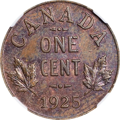 1925 CANADA GEORGE V BRONZE CENT OTTAWA MINT KM28 NGC MS-62 BROWN KEY DATE - Image 1 of 4