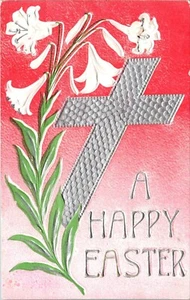 A Happy Easter Embossed Cross & Lilies Postcard - Picture 1 of 2