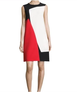 Escada Sleeveless Color Block Sheath Dress Sz 40 US 10 Black Red Pockets - Picture 1 of 5