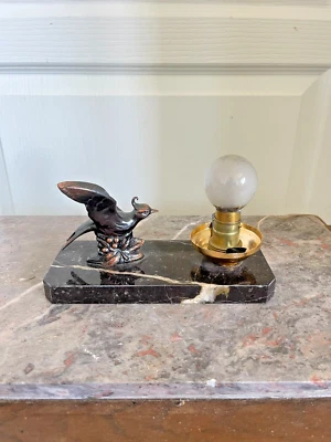 Ancien Lampe Chevet Veilleuse Art Déco Marbre Oiseau - Photo 1/4