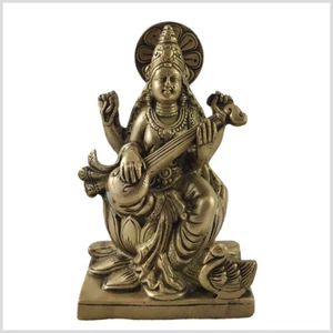 Sarasvati Diosa de la Sabiduría Latón 18,7cm Shakti Brahma Veden Hinduismo  - Imagen 1 de 3