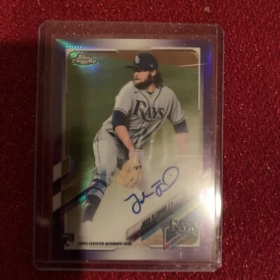 2021 Topps Chrome Josh Fleming Rookie Tampa Bay Rays Auto /250 Purple Parallel - Image 1 of 3