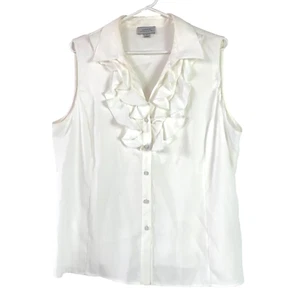 Tahari Arthur S Levine White Sleeveless Ruffle Button Up Top Shirt Size XL - Picture 1 of 5