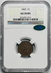 1868 Small Cents Indian Head NGC AU-50 BN Brown CAC - Picture 1 of 2