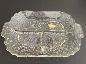 Indiana Glass PINEAPPLE and FLORAL #618 Crystal 3 Part Divided Relish Dish Tray - Picture 1 of 10