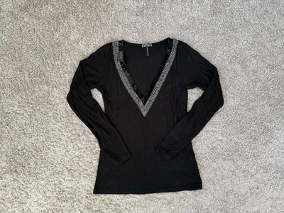 Top de terciopelo Y2K/Vintage Guess manga larga cuello en V - Talla L - Hecho en EE. UU. Foto 1 de 4