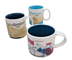 Taza de café Starbucks 14 y 16 oz, lote de 3, Noruega Ámsterdam Bahamas, dañada - Imagen 1 de 24