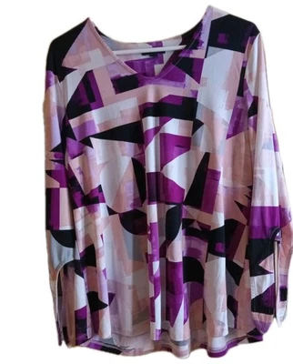 Blusa Abstracta ALFANI Petite XL Rosa Púrpura Geométrica Manga Corbata 3/4 Oficina Foto 1 de 3