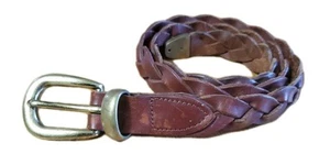 Ceinture vintage en cuir tressé Zele taille moyenne 30 boucle laiton massif - Photo 1/9
