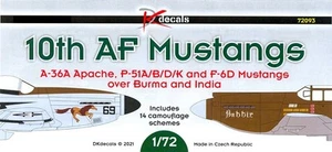 DK Decals 1/72 10th AIR FORCE MUSTANGS A-36A P-51A/B/D/K & F-6D BURMA & INDIA - Picture 1 of 4