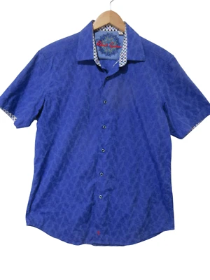 Camisa para hombre talla M Robert Graham manga corta algodón azul real clásica EXCELENTE Foto 1 de 4