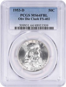 1953-D Franklin Silver Half Dollar Obv Die Clash FS-402 MS64FBL PCGS - Picture 1 of 2