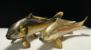 Karpfen Fisch Bronze Statue 9,8 & 8,6 Zoll japanische Metallarbeit Figur von Nobumitsu - Bild 1 von 21