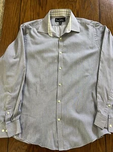 Nicole Miller Men's Blue Grey White Stripe Dress Shirt Size: 16 1/2 34-35 Large - Picture 1 of 7
