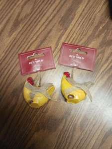 TWO (2) Red Shed Hen Chicken Christmas Easter Tree Ornaments Bird 2.7" - Picture 1 of 3