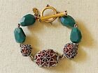 Lucky Brand Spiderweb Green Faceted Stones Silver/Gold Tone Bracelet 