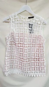 NEW F&F SS-18 BLS Lace Crem Blouse size UK 12 White & Pink (NWT) - Picture 1 of 9
