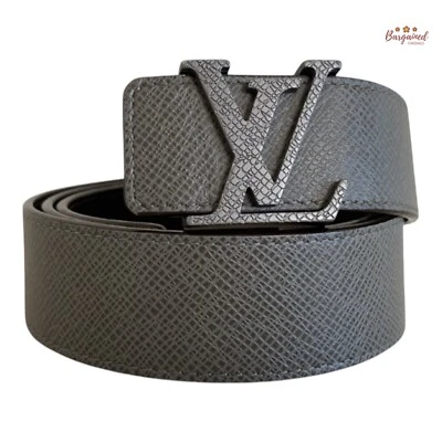 Auténtico Cinturón Louis Vuitton Gris Taiga Cuero 35mm LV Initiales Hebilla 85/34 Foto 1 de 4