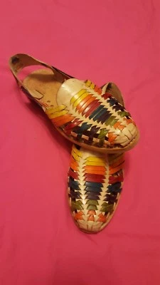 Sandalias Mexicanas Cuero Mujer Huaraches Multicolor Sandalia Artesanal Hechas a Mano Foto 1 de 4