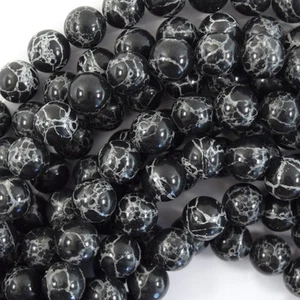 Cuentas redondas de jaspe negro sintético 12 mm hebra de 15,5" - Imagen 1 de 1