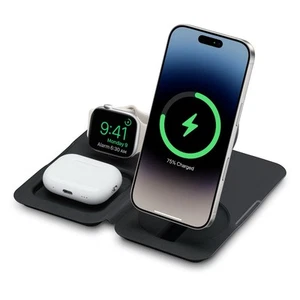 MONTRE AIRPODS IPHONE PLIABLE AGILE 3-EN-1 MAGSAFE SUPPORT STATION DE CHARGE STATION D'ACCUEIL - Photo 1 sur 5