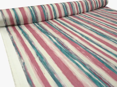 Striped Cotton Fabric PLUM & JADE Curtains Cushions Crafts 4.5 metres - Image 1 of 4