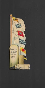 vtg COME SAIL WITH ME ON THE OCEAN OF LOVE! VALENTINE Card Warning Flags N - Picture 1 of 3