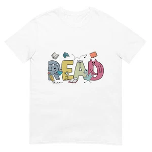 Read Book Cute School Teacher Librarian Elephant Pigeon T-Shirt - Picture 1 of 11