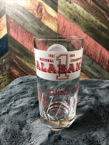 VINTAGE ALABAMA CRIMSON TIDE 1961 & 1964 FOOTBALL NATIONAL CHAMPIONSHIP GLASS Cover