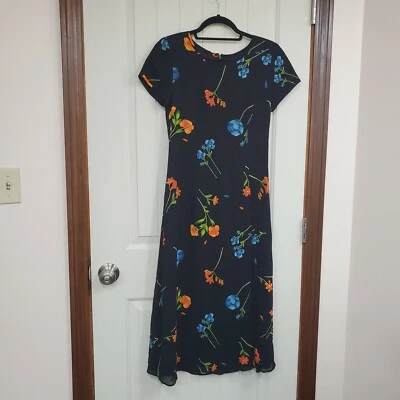 Maxi Vestido Pequeño Vintage Años 80/90 Talbots Negro Floral Manga Corta Talla 2  Foto 1 de 4