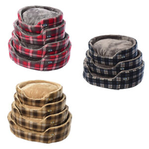 Puppy Dog Standard Oval Bed Gor Pets Essense Cosy Soft Fleece Check Pet Basket