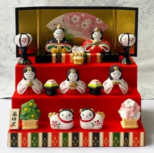 Hina Doll Ningyo Japanese pottery doll Girls festival Kinsai Hana Kazari 3stage - Picture 1 of 12