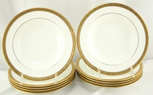 Cauldon China England Set 10 Rimmed Soup Bowls Encruseted Gold 4142 8 1/4" - Picture 1 of 6