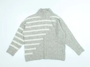 M&Co Womens Grey High Neck Striped Acrylic Blend Jumper Size S - Picture 1 of 12