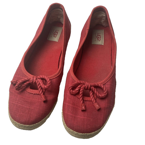 Scarpa Ugg tessuto espadrillas balletto piatta slip on casual donna 9 fiocco rosso