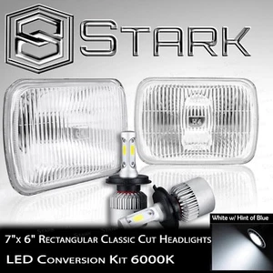 H6054 / H6052 / H6014 Head Light Glass Housing Lamp Chrome - 7x6 LED Kit 6K PAIR - Picture 1 of 3