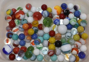 1.8 Lbs Pounds of Mixed Vintage Marbles Small 5/8" & Large 1" Estate Find - Afbeelding 1 van 6