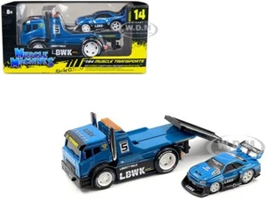 JDM FLATBED TRUCK & 1999 NISSAN SKYLINE GT-R R34 LBWK 1/64 MUSCLE MACHINES 11546 - Picture 1 of 2