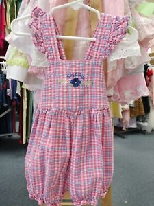 Baby B'gosh Pink Plaid Bib Overall Floral Embroidery Vintage OshKosh Size 18M