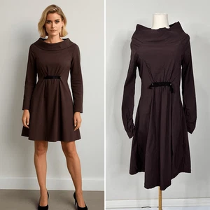 NOBLU Brown Cowl Neck Long Sleeve Dress S Avant Garde Minimalist Edgy Atomic - Picture 1 of 11
