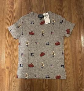 Polo Country Boy's Short Crew T - Grey With Bears, Trucks, Flags, Size 6 - Picture 1 of 2