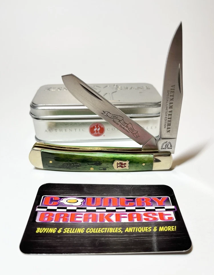 Cuchillo cazador de huesos verdes veterano de Vietnam Kissing Crane edición limitada certificado de autenticidad ¡NUEVO EN CAJA! Foto 1 de 4