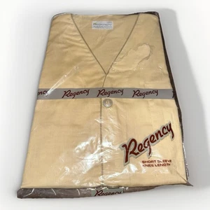 Vintage 80er Regency Pyjama Set Herren M Beige Kurzarm Knielang NEU - Bild 1 von 6